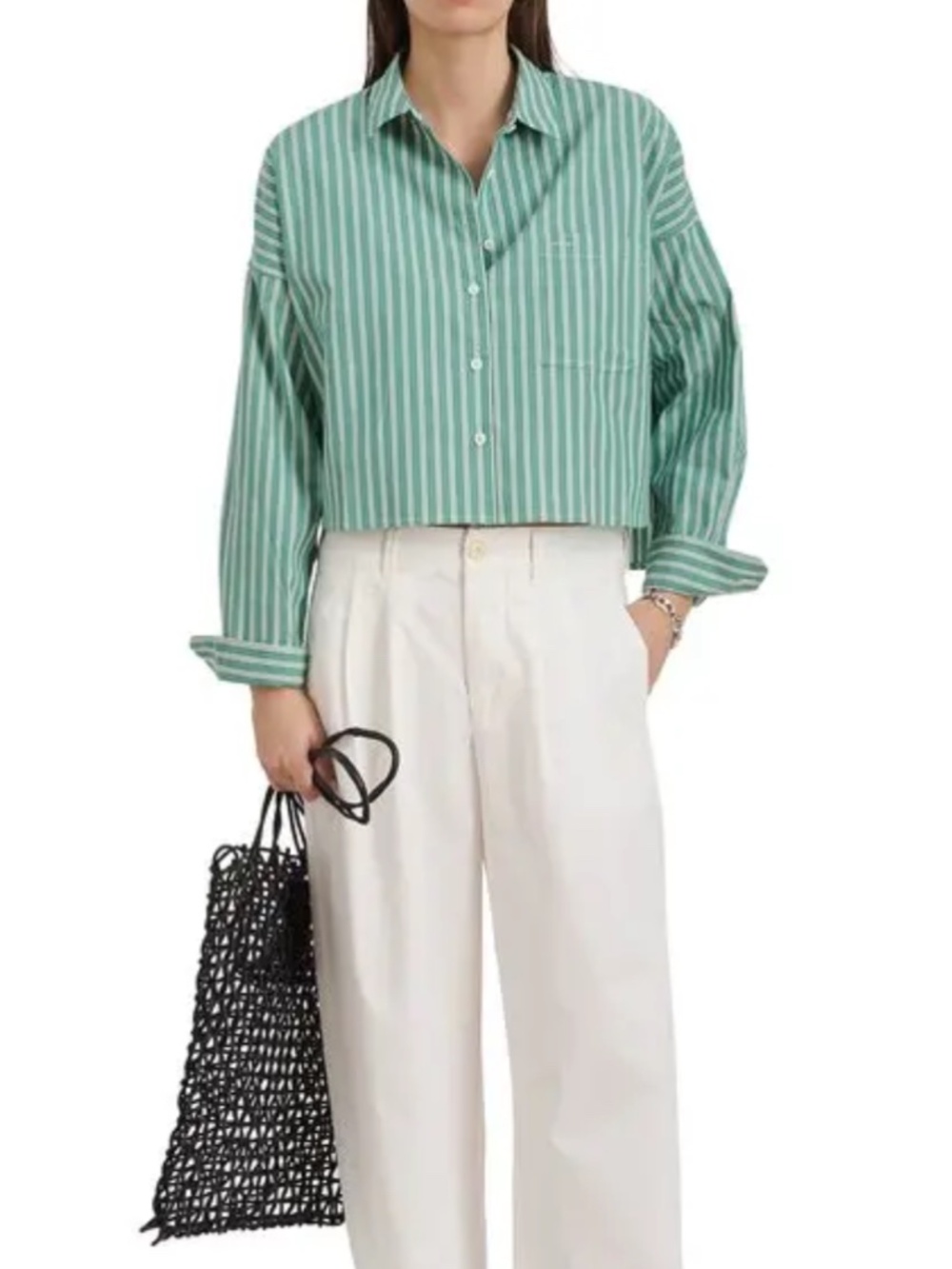 Alex Mill 100% Cotton Jo Striped Cropped Shirt NWT Size Medium MSRP $165